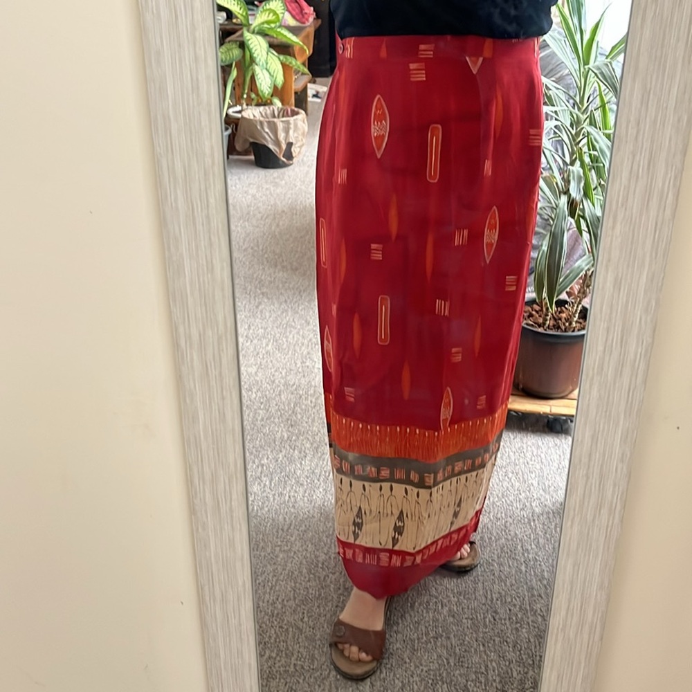 Elegant Red Patterned Wrap Skirt